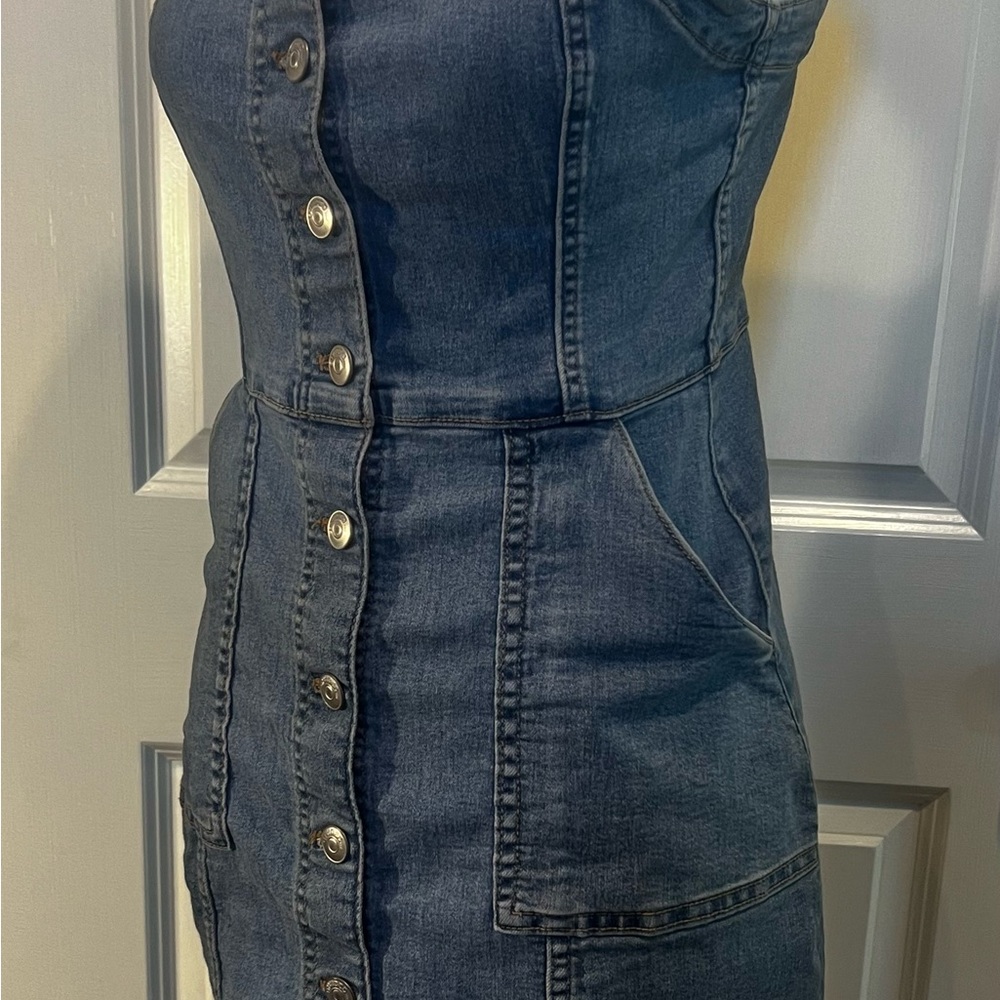 H&M Divided denim jean dress sleeveless buttons small concert wear - Picture 9 of 11